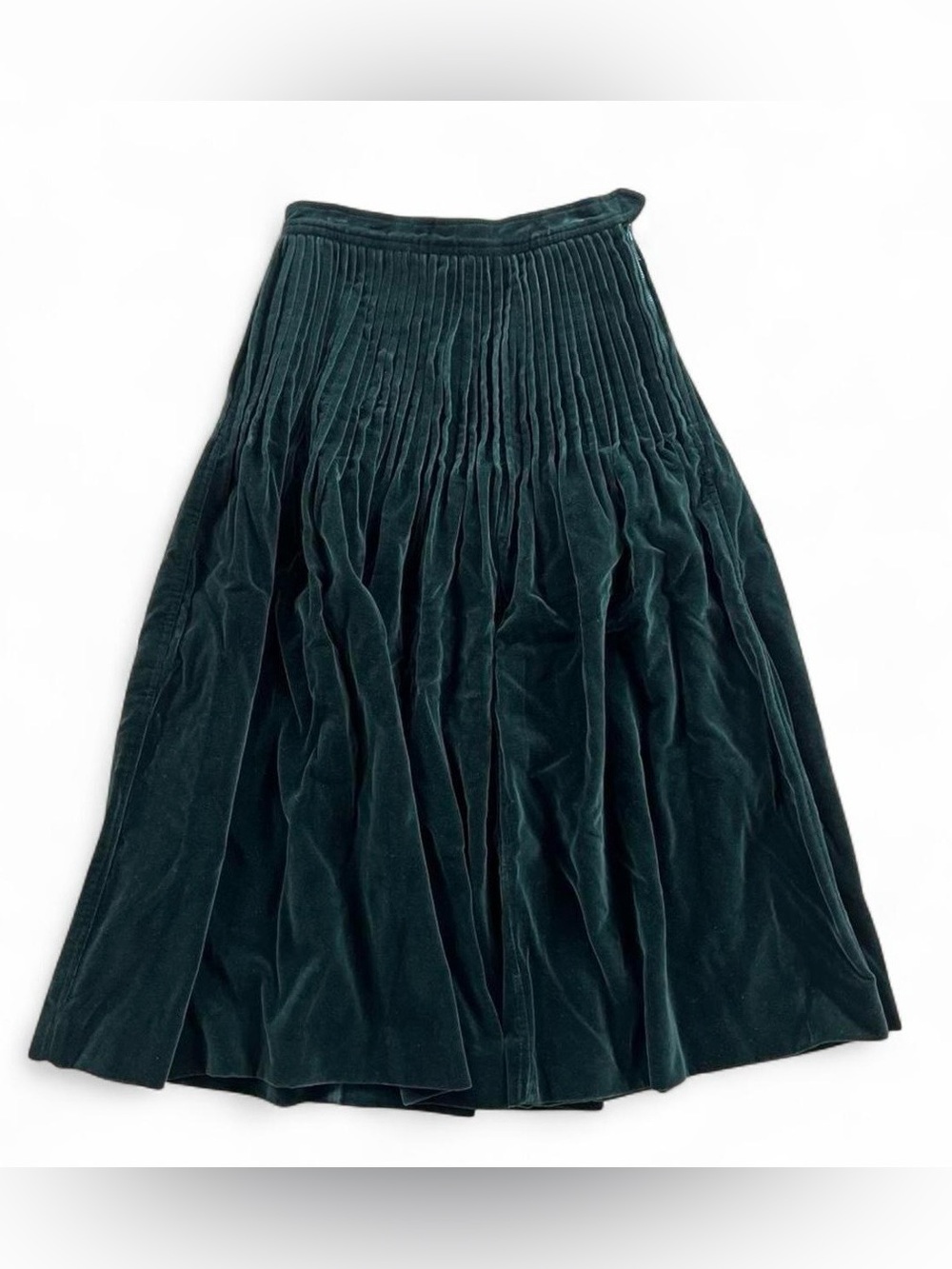 Saint Laurent Rive Gauche Green Midi Velvet Skirt Size 34 Made in France Chic